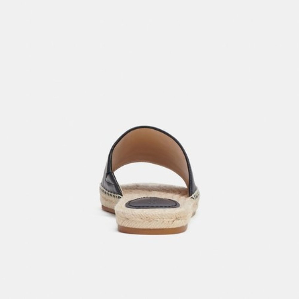 COACH Cailin Black Leather Espadrille Slides - Picture 3 of 4